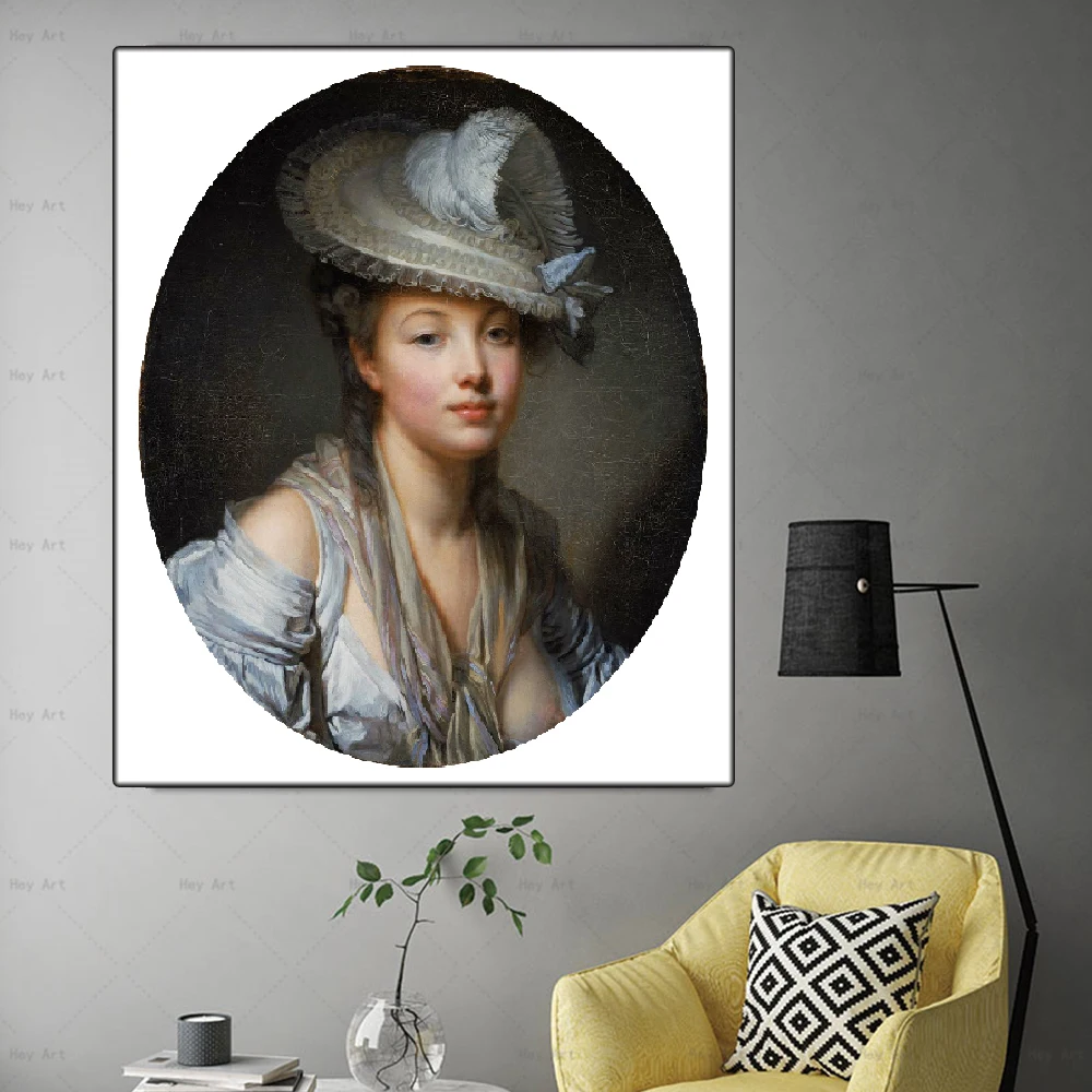 Citon Jean-Baptiste Greuze《The White Hat》Canvas Oil Painting World Famous Art Poster Picture Modern Wall Decor Home Decoration