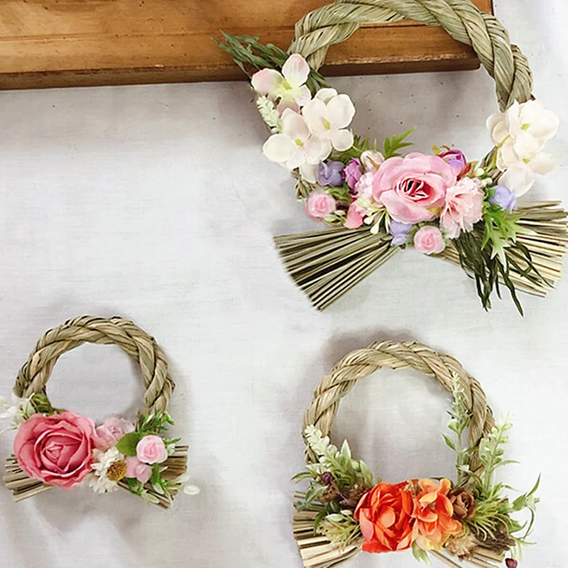 Wholesale Japanese Raffia Flower Ring Day Decor Venue Layout Wreath Door Knocker Pendant Thanksgiving Home Christmas Plants