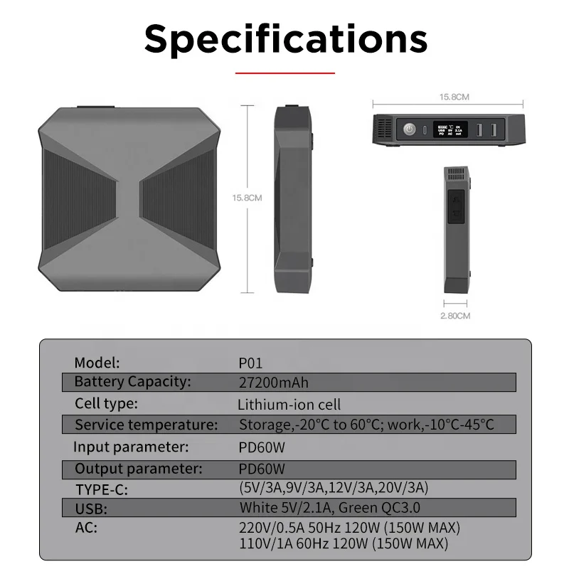 2021ออกแบบใหม่5V 9V 12V 15V 20V AC Outlet 27200Mah แบบพกพาแล็ปท็อป Power Bank 220V AC
