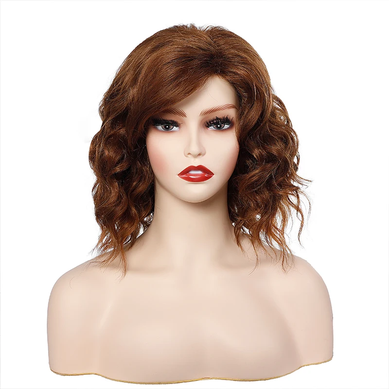 

Amir Synthetic Short Bob Wavy Wig With Bangs Wigs for Women Brown Heat Resistant Hair Daily Wig