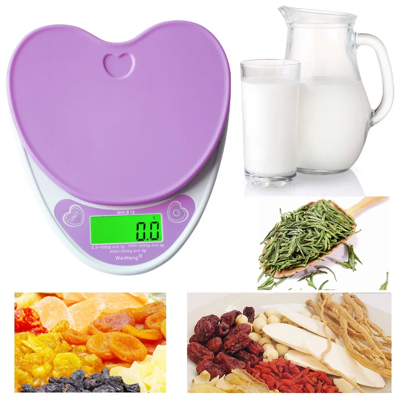 Balança digital de cozinha de alta precisão, 5kg/1g com retroiluminação alimentos em formato de coração rosa balança eletrônica g/lb/oz