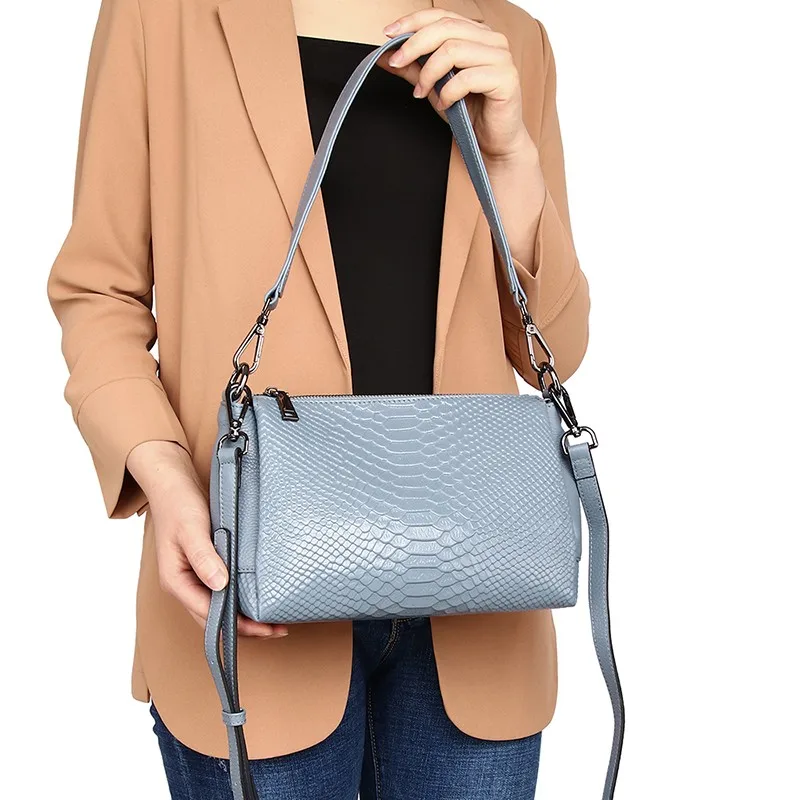 Serpentine Pattern Genuine Leather Women Bag 100% Real Leather Women Shoulder Bag Small Lady Handbag Female Totes Purse