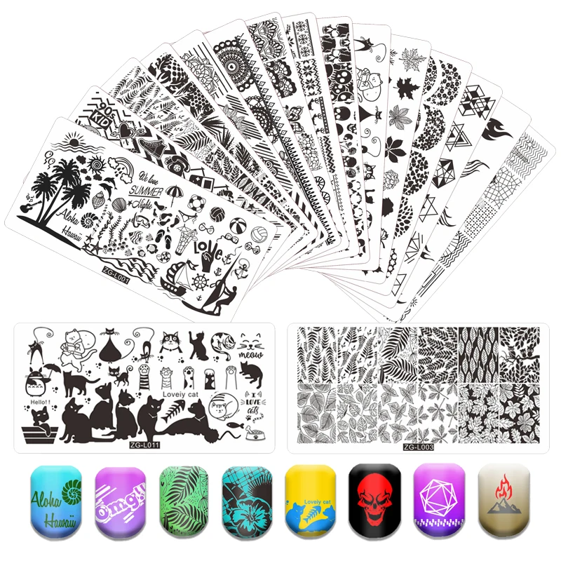 Plaque d'estampage pour ongles, pochoirs de manucure, motif dentelle, chat, papillon, crâne