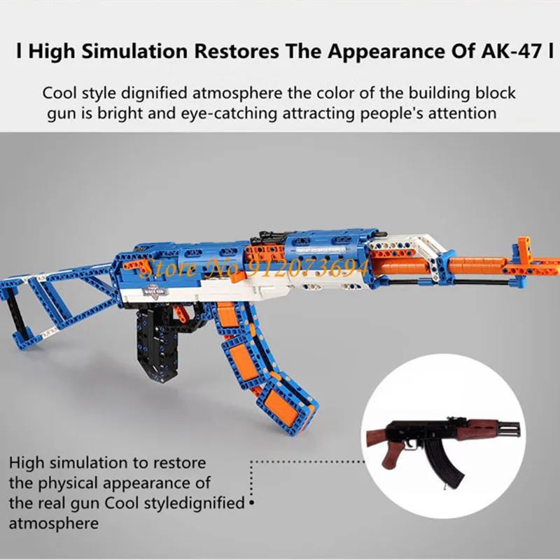 Interação pai-filho diy auto-montagem arma militar ak47 498 pçs bloco de construção de assalto rifle arma tiro batalha menino presente