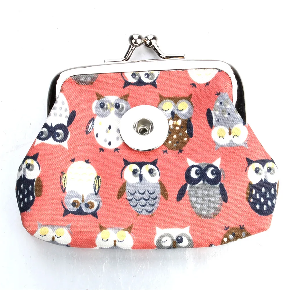 New Snap Jewelry PU Leather 18MM Snap Button Owl Coin Purses Small Wallets Pouch Kids Girl Women\'s Money Bags ZN069