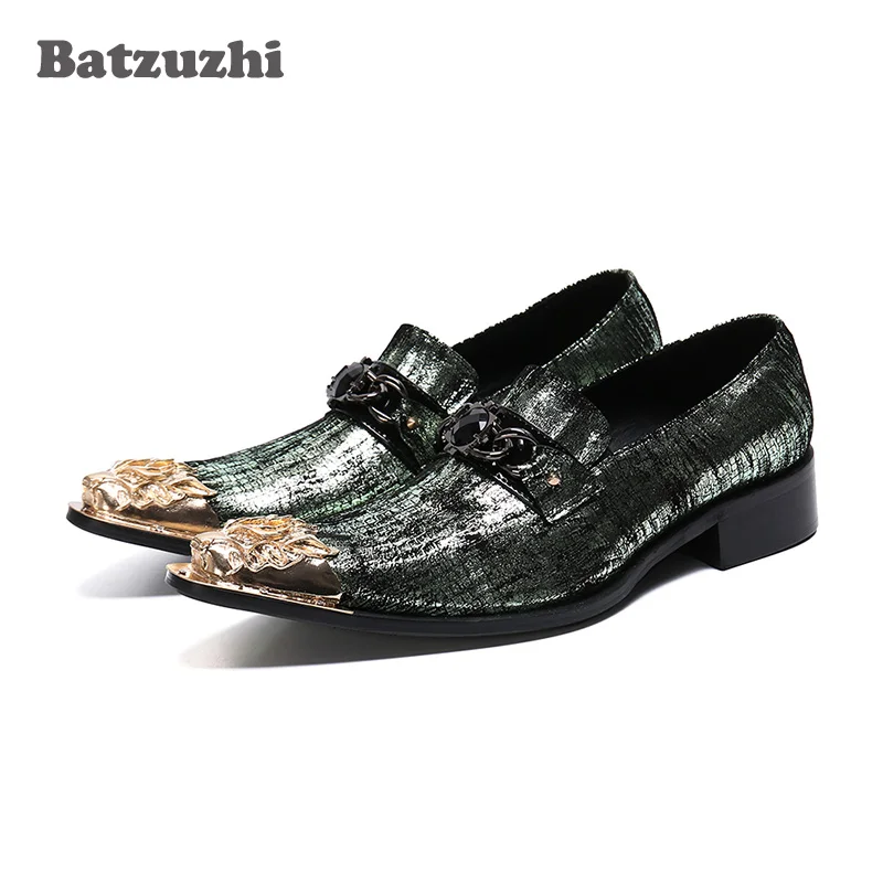 Batzuzhi British Style Men Shoes Handsome Men Leather Dress Shoes Gold Iron Toe Business, Party and Wedding Shoes Men Erkek Ayak