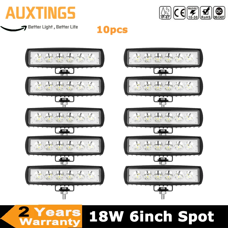 

10pcs 6inch 18W Driving Fog Offroad LED Work Car Light 12V Single Row LED Universal Car 4WD Spot Beams For UAZ Jeep Moto