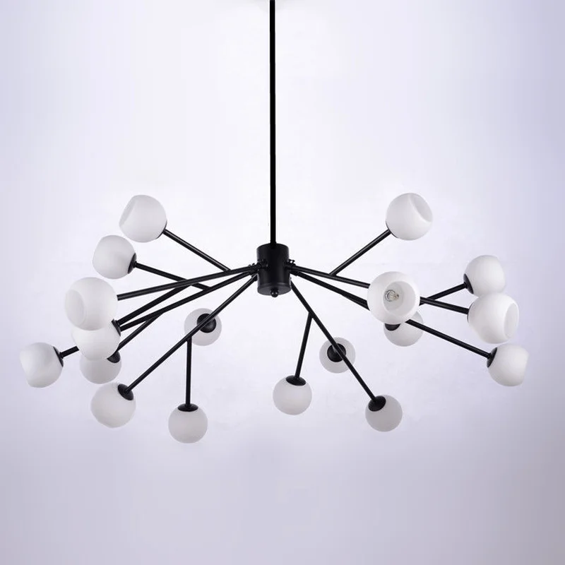 

Modern artistic Chandelier Lights G4 branch Black White Glass Hanging pendant Lamp Fixtures Living Dining Room luminaire