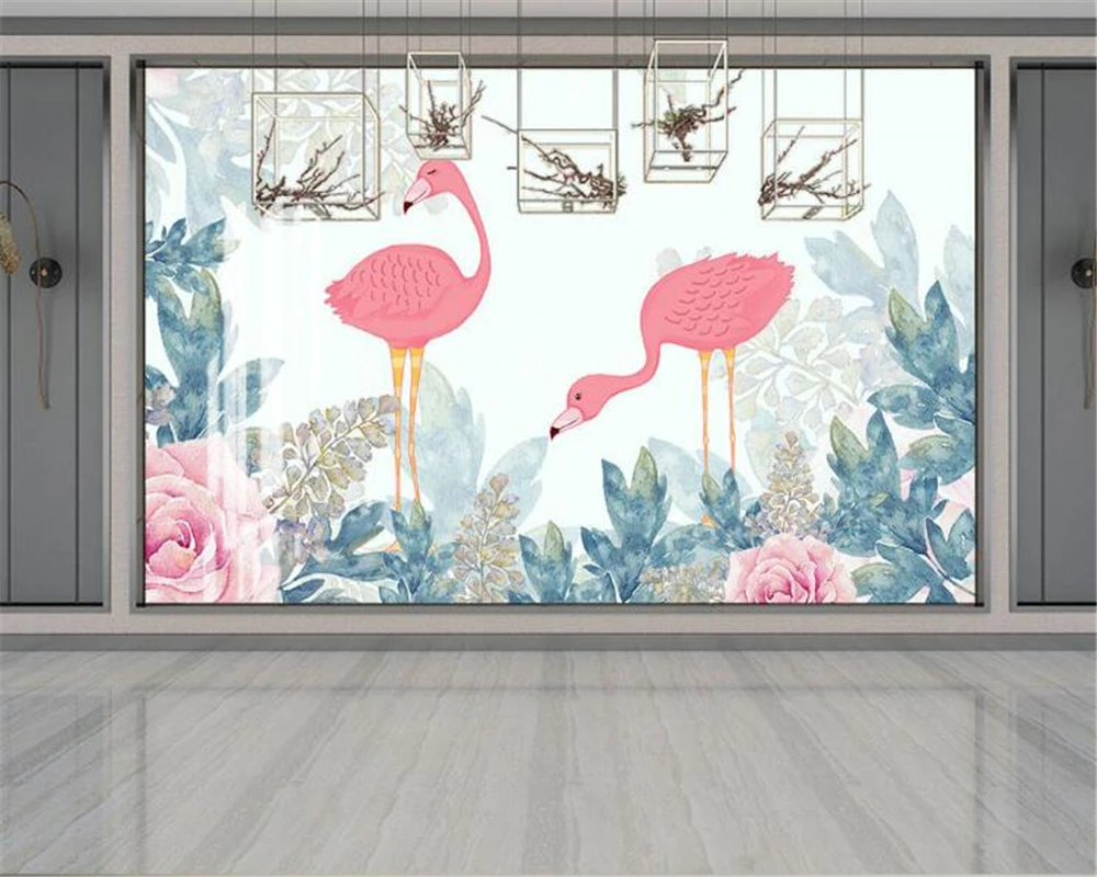 Beibehang Custom wallpaper modern hand-painted tropical plants flamingo children's room background wall decoration 3d wallpaper