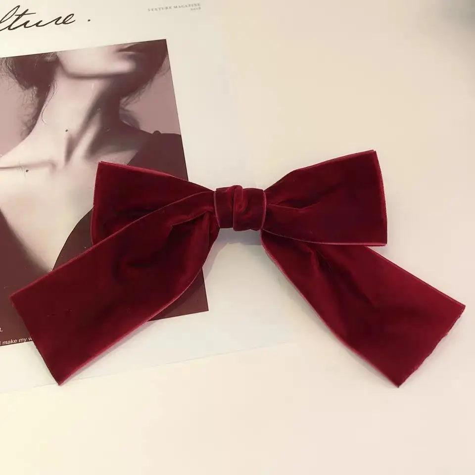 2022 Velvet Bow Barrette with Clip Kids Women Girls Elegant Hair Pins Vintage Black Wine Red Prom Hair Accessories