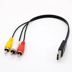 USB Male Plug To 3 RCA Male Adapter Audio Converter Video AV A/V Cable USB to RCA Composite Cord for HDTV TV/PC Television Wire