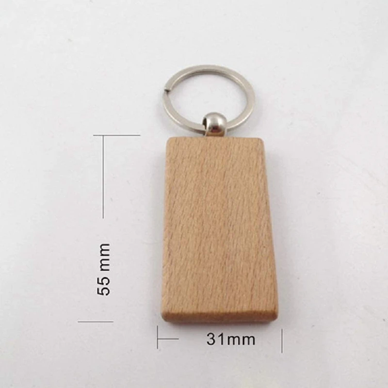 40Pcs Blank Rectangle Wooden Key Chain Diy Wood Keychains Key Tags Can Engrave Diy Gifts