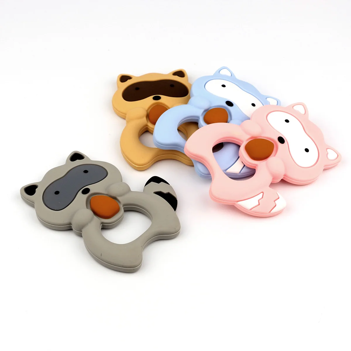 TYRY.HU 1 Pcs Raccoon Silicone Teether Baby Teething Toys Animal Shaped Comfort Chew Rubber Baby Shower Gift Food Grade Silicone