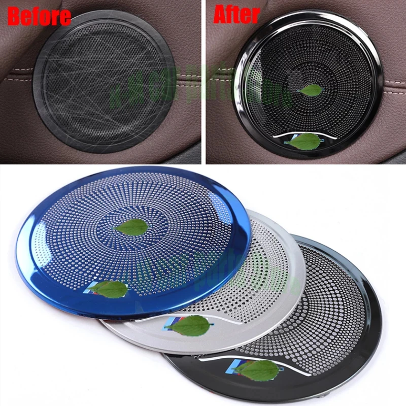 For BMW X1 F48  2016 2019  Black Stainless Steel Car-Styling Stickers Car Door Speaker Horn Frame Decoration Covers