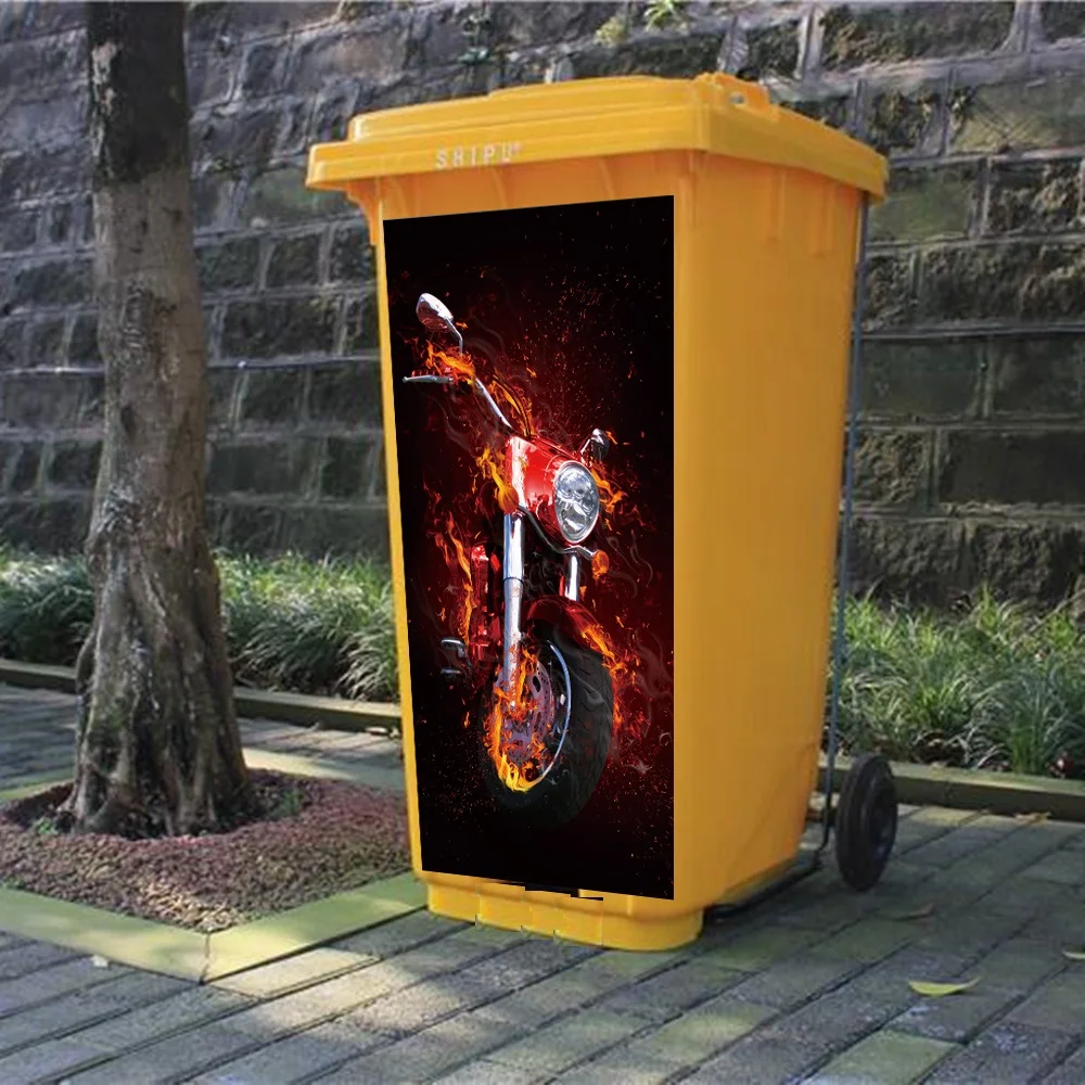 Cool Motorcycle Red Car Rubbish Bin Sticker Home Garbage Wheelie Bin Decal Street City PVC Sticker Decorative Self Adhesive Peel
