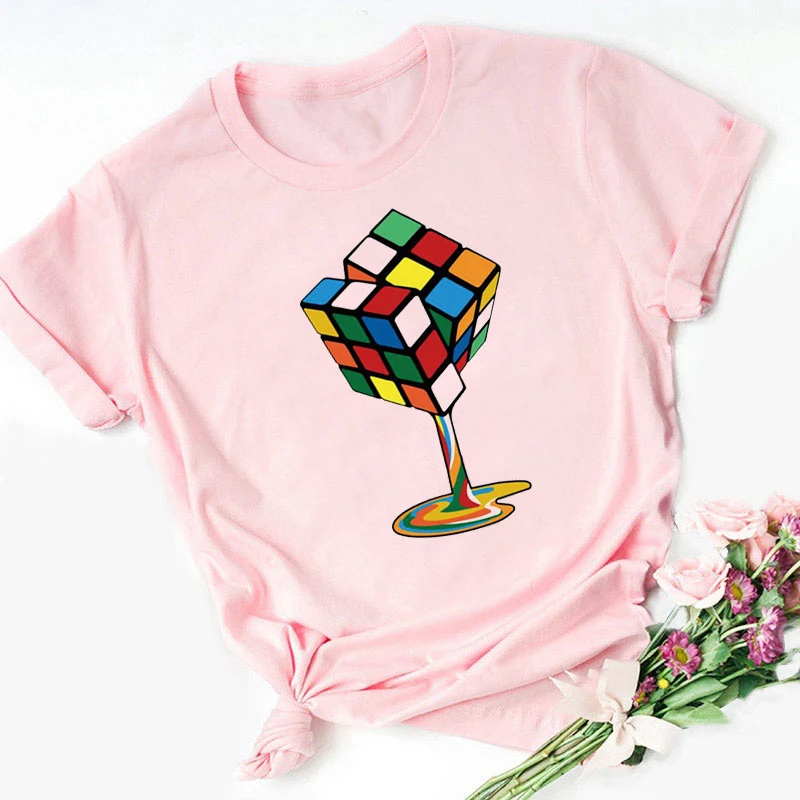 

Women T-Shirt Magic Square Cool Graphics T Shirt Femme Trendy Korean Style Clothes, White, Coffee Powder, Short-Sleeved Tops