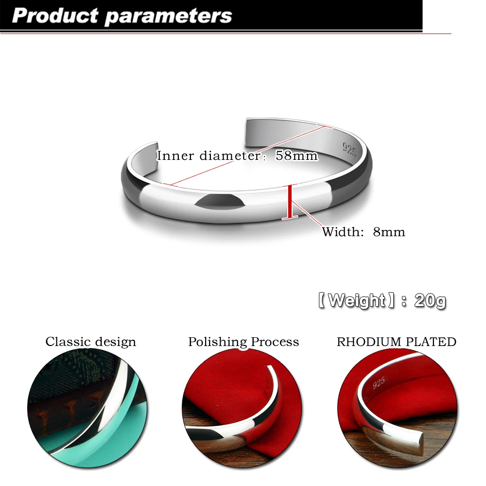 Light 925 Sterling Silver Smooth Bracelet Women's Solid Silver Bangle Fresh Fashion Jewelry Finish for Elegance Refinement