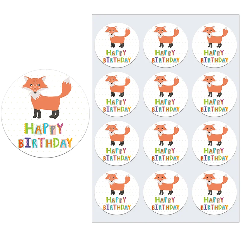 Cute Fox Forest Animal Decor Stickers  Birthday Baby Shower Party Paper Adhesive  Art Decal