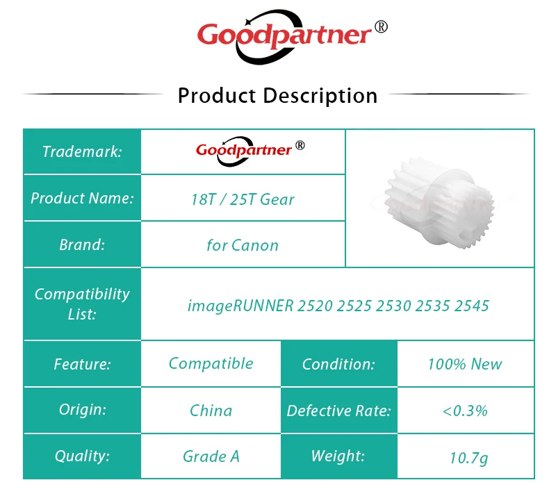 10X FU8-0576-000 18T 25T Fuser Drive Gear for CANON imageRUNNER 2520 2525 2530 2535 2545 2520i 2525i 2530i 2535i 2545i - Image 6