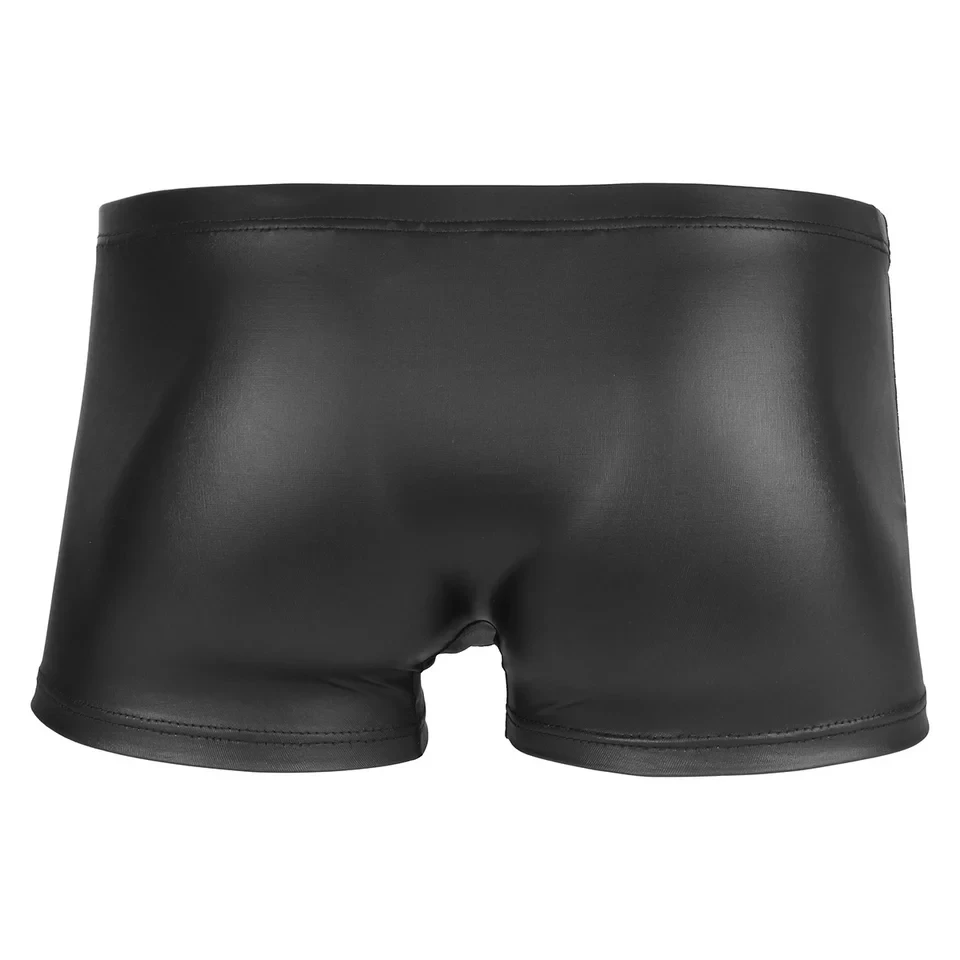 Mens Sexy Leather Short Pants For Sex Male Soft Latex Fetish Boxer Shaping Underpants Hot Porn Bulge Pouch Sexy Bottom Underwear