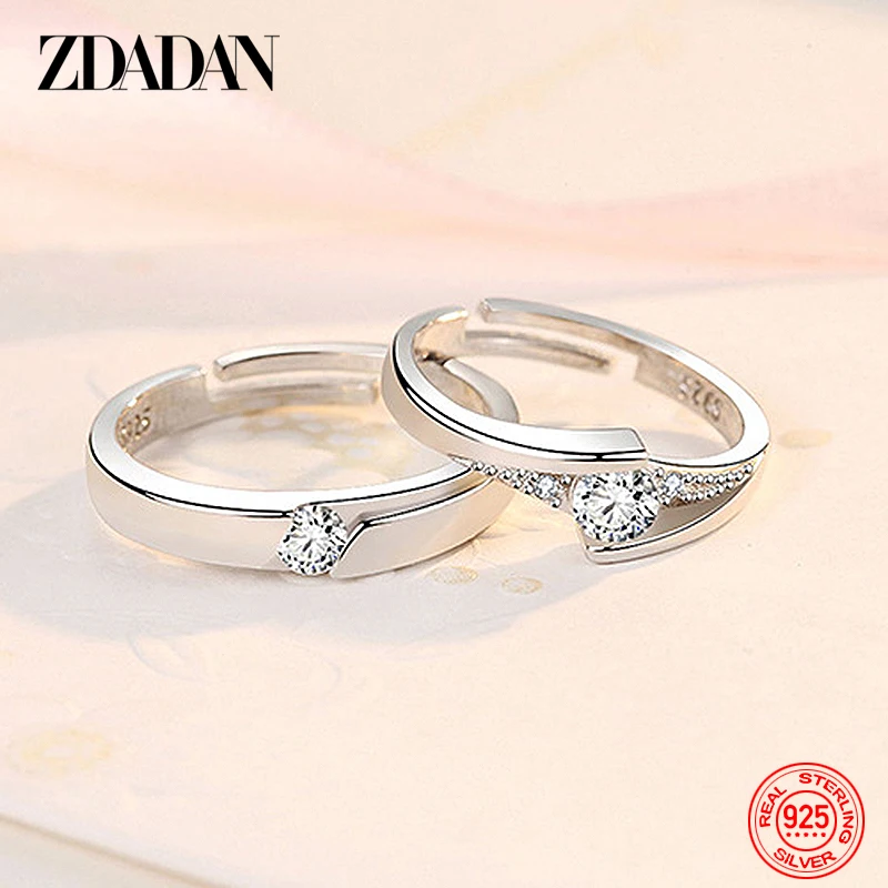 Zdadan 925 Sterling Zilveren Opening Cz Verstelbare Ring Vrouwen Mode Bruiloft Engagement Paar Ringen