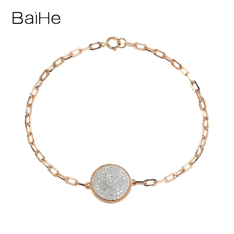 BAIHE Solid 18K Rose Gold H/SI Natural Diamond Bracelet Women Wedding Trendy Fine Jewelry ダイヤモンドブレスレット pulsera de diamantes