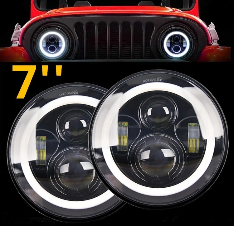 CO LIGHT 7inch LED Headlight 50W/30W Angle Eye DRL Amber Car Led Driving Lights E9 12V 24V Hi/Lo Beam For Lada Niva 4x4 Offroad