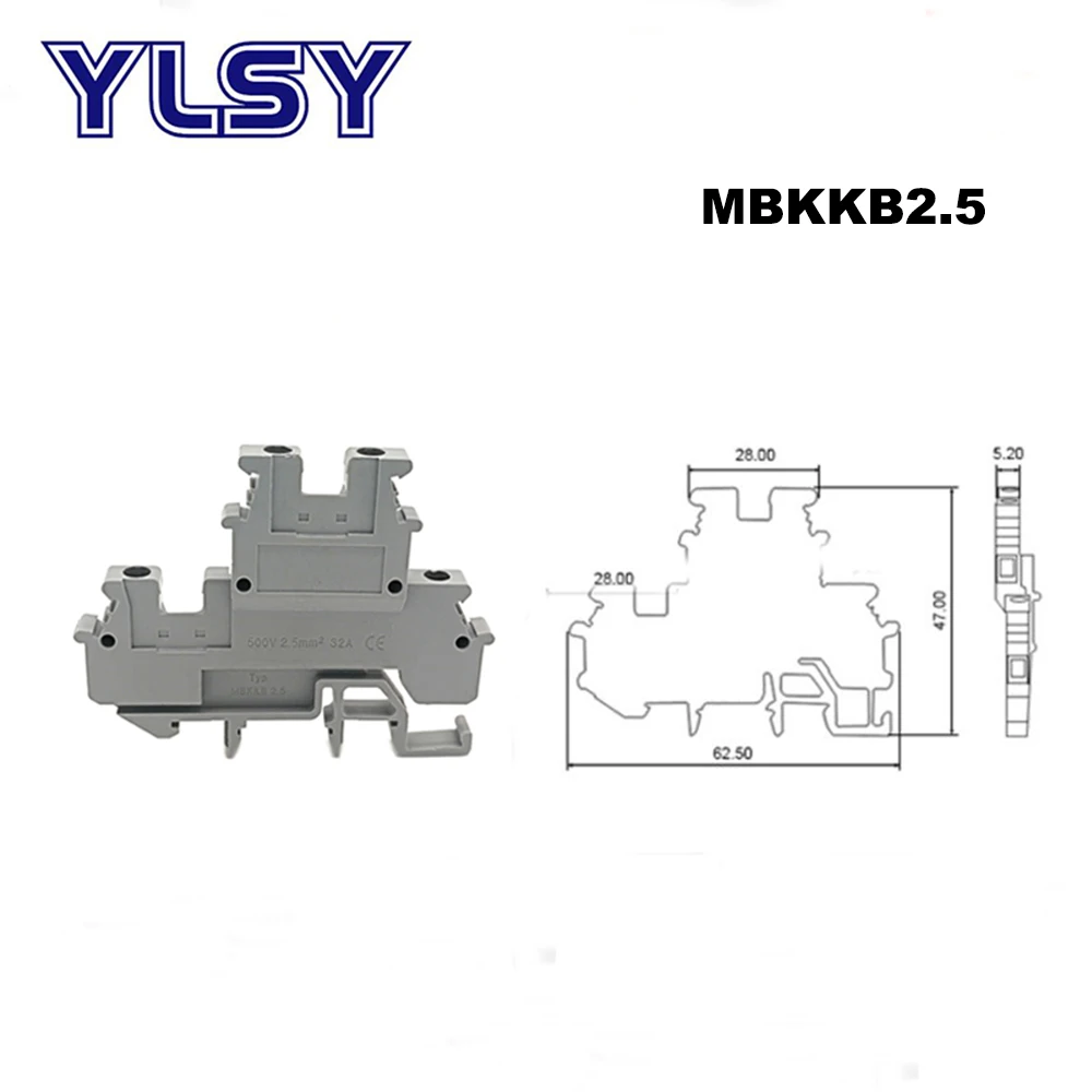 50Pcs Din Rail Dual Row Screw Terminal Blocks MBKKB2.5 Morsettiera Electrical Wire Double Terminals Block Connector Bornier 24A