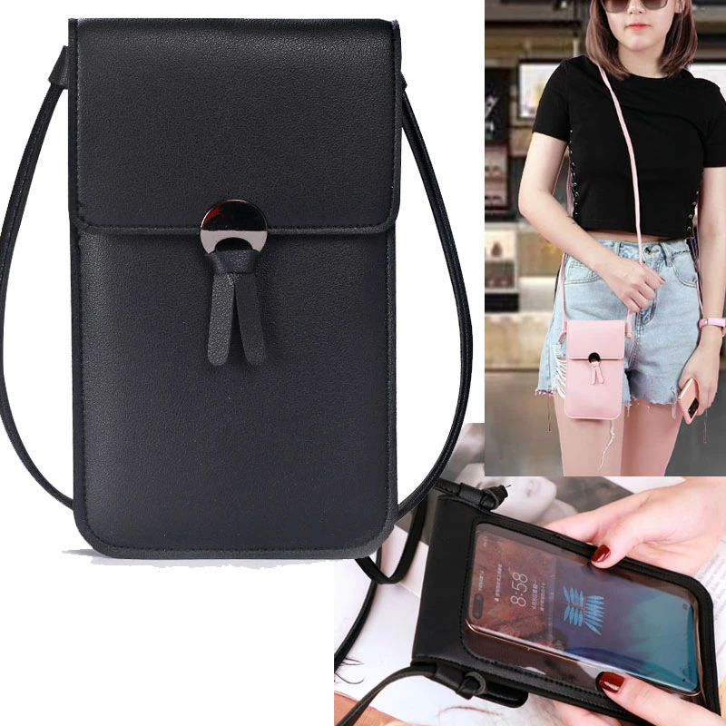 

Lightweight Leather Phone Purse, Small Crossbody Bag touch screen Mini Cell Phone Pouch case wallet for samsung iphone Women