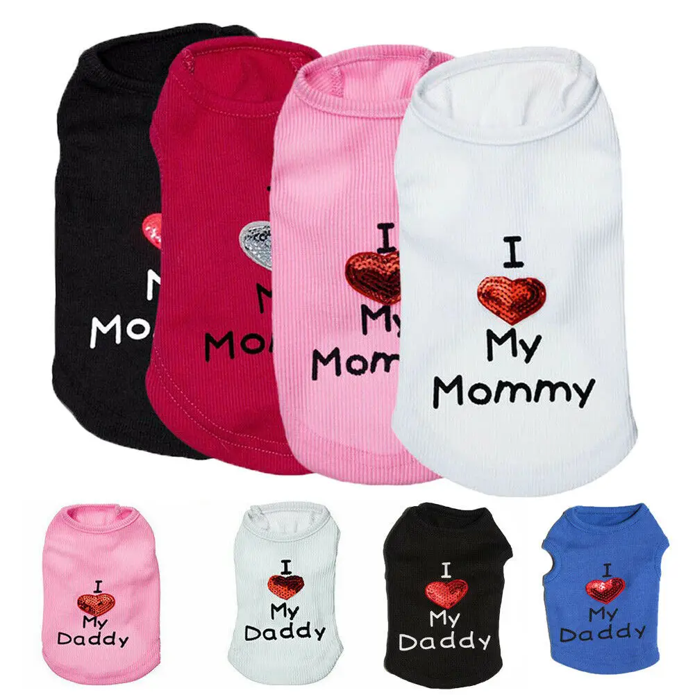 Dog Pet Clothes Summer Heart Letters Print Puppy Costumes I Love My Mommy Vest Sleeveless Puppy T-Shirts Apparel For Small Dogs