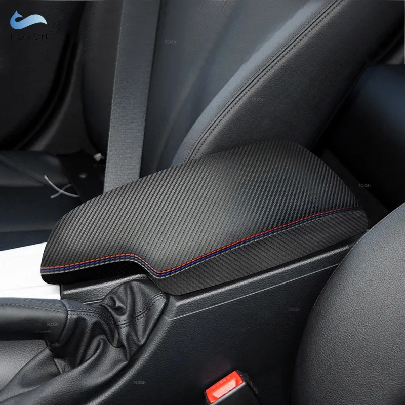 

LHD Carbon Texture Leatherred red blue gray line Car Accessories Center Control Armrest Box Cover For BMW 3 Series F30 2013-2018