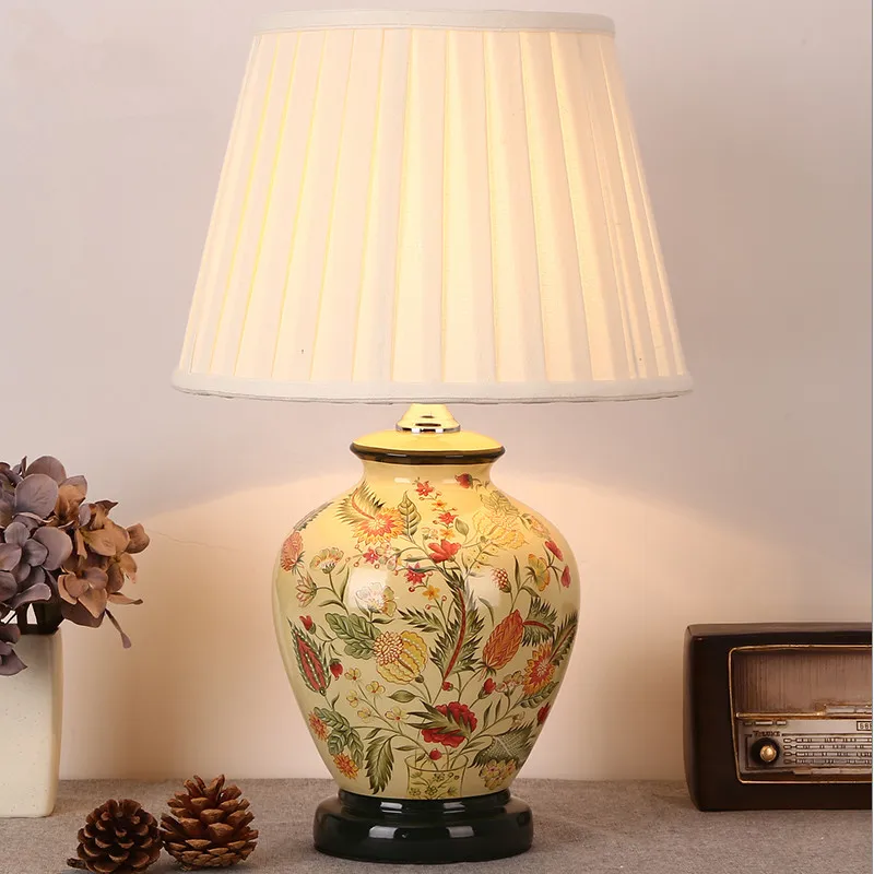 

Chinese branches&leaves ceramic art Table Lamps Touch/Dimmer switch fabric lampshade E27 LED lamp for bedside&foyer&studio MF041