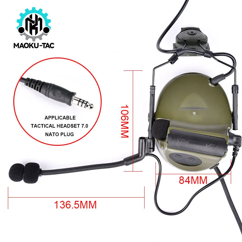 Auriculares tácticos de tiro de caza, auriculares de comunicación con ranura de Riel lateral del casco, adecuados para juegos al aire libre