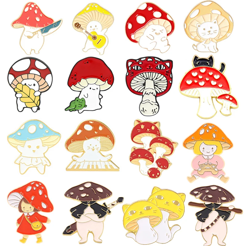 

XEDZ Mushroom Lapel Brooches Cartoon Animals Play Music Mushroom Girls Pins Enamel Badges Backpack Jewelry Accessories Gifts