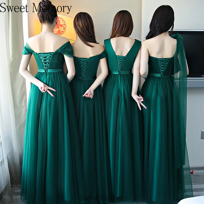 Custom Made Green Bridesmaid Dresses Long Elegant Women Dress Lady Lace Up Tulle Wedding Party Robe Special Occasion Formal Gown