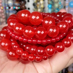 Natural Stone Red Jades Chalcedony Loose Spacer Round Bead For Jewelry Making 4MM-12MM DIY Bracelets Accessories Wholesale 15