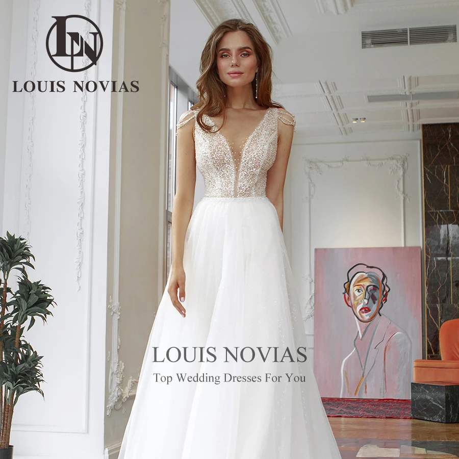 

LOUIS NOVIAS Новое поступление свадебное платье для женщин сексуальное свадебное платье без рукавов с блестками в стиле бохо иллюзия глубокий v-образный вырез Vestido De Novia