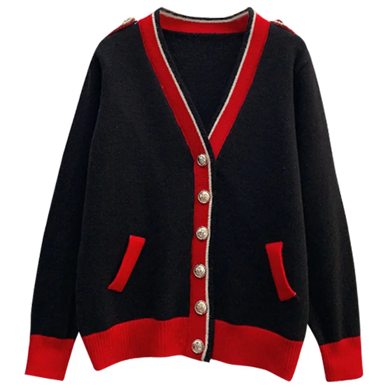 Red cardigan sweater jacket women South Korea 2023 autumn and winter new style foreign loose outer wear lazy knit top