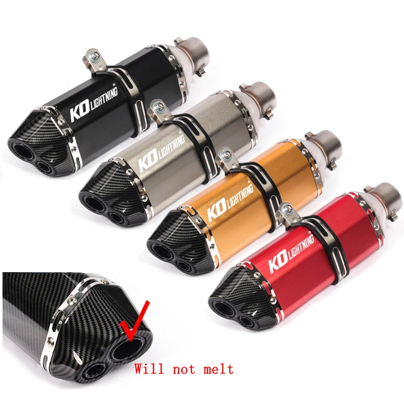 Dual-outlet 51mm Motorcycle Exhaust Pipe Aluminum Mufflers No DB Killer Escape Universal for Dirt Bike Scooter Exhaust Tips 370