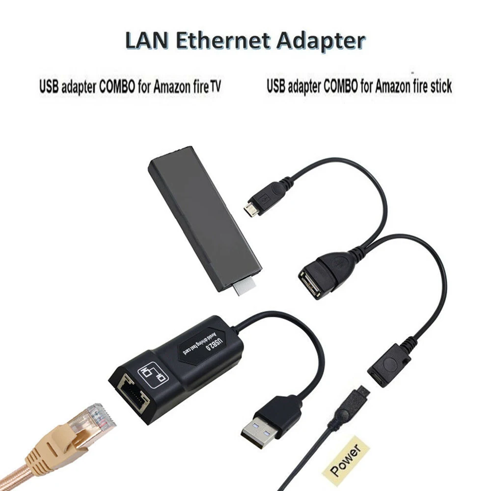 Adaptateur Ethernet LAN pour AMAZON FIRE TV 3 ou STICK GEN 2 ou 2, STOP THE boarding, Micro OTG, USB 2.0, ChlorCable, DstressSunshine