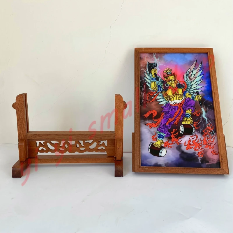 Taoist Statues, Taoist altar supplies, Lei Zhenzi-Thunder God portrait, solid wood, peach wood frame, decorative painting