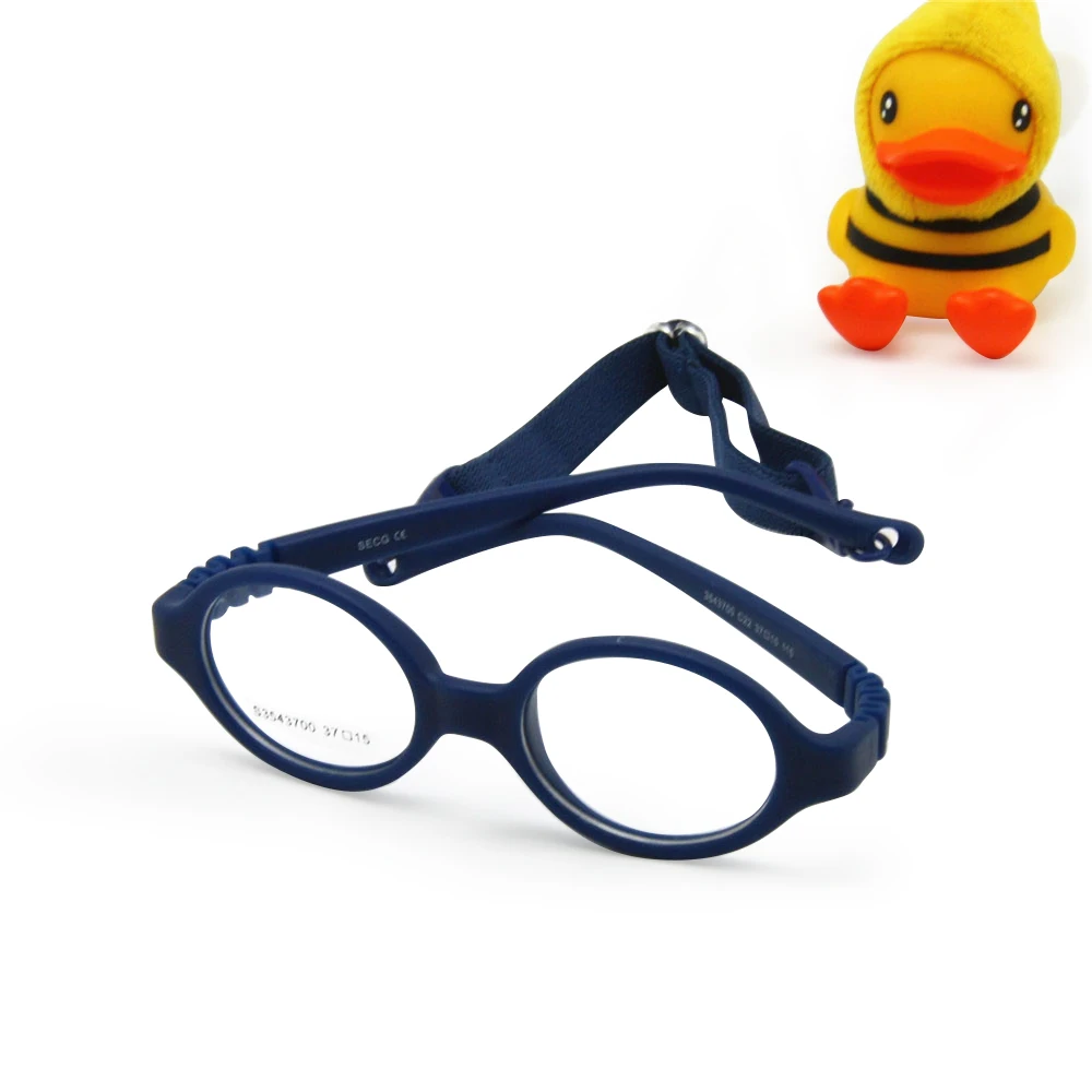 Baby Glasses Size 37mm No Screw Safe Bendable with Strap, Fliexible Optical Children Frame & Plano Lenses, Kids Eyeglasses Cord