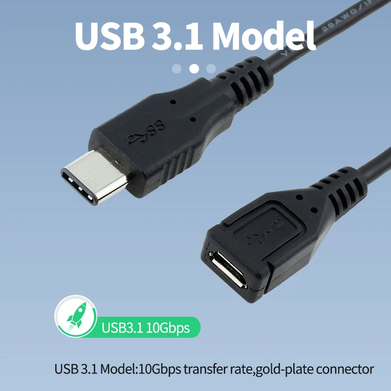 كابلات USB 3.1 من النوع c كابل تمديد من الذكور إلى الإناث من النوع C إلى سلك usb سلك أسود 1 متر لأجهزة الكمبيوتر المحمول الهاتف المحمول U Disk