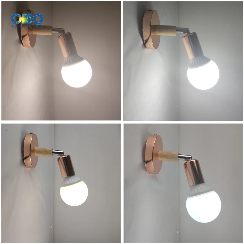 Moren Wall Lamp Iron Wood Multidirectional Simple balcony/bedroom/living room indoor Lighting LED E27 Vintage Wall Lights