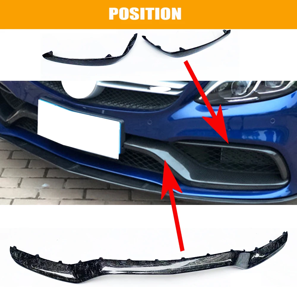 Replaced Style Carbon Fiber Front Bumper Chin Lip for Benz W205 C205 S205 C63 & C63s AMG Sedan Coupe Wagon 2015 - 2022