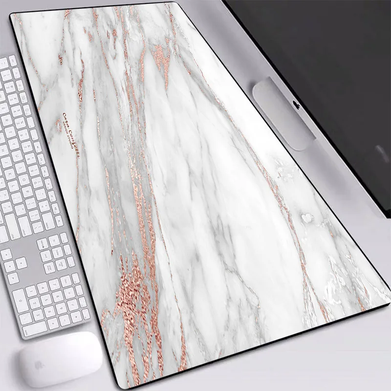 Marble Pattern Full Desk Mice Mats with Natural Rubber Long Desktop Laptop Pads Precision Seam Gaming Mouse Pads for Office Desk