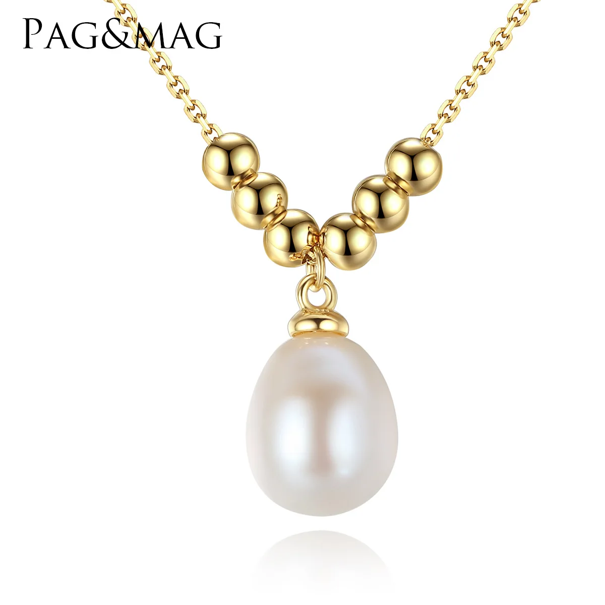 

PAG & MAG S925 pure silver natural fresh water pearl necklace electroplated 18K Gold Korean simple necklace