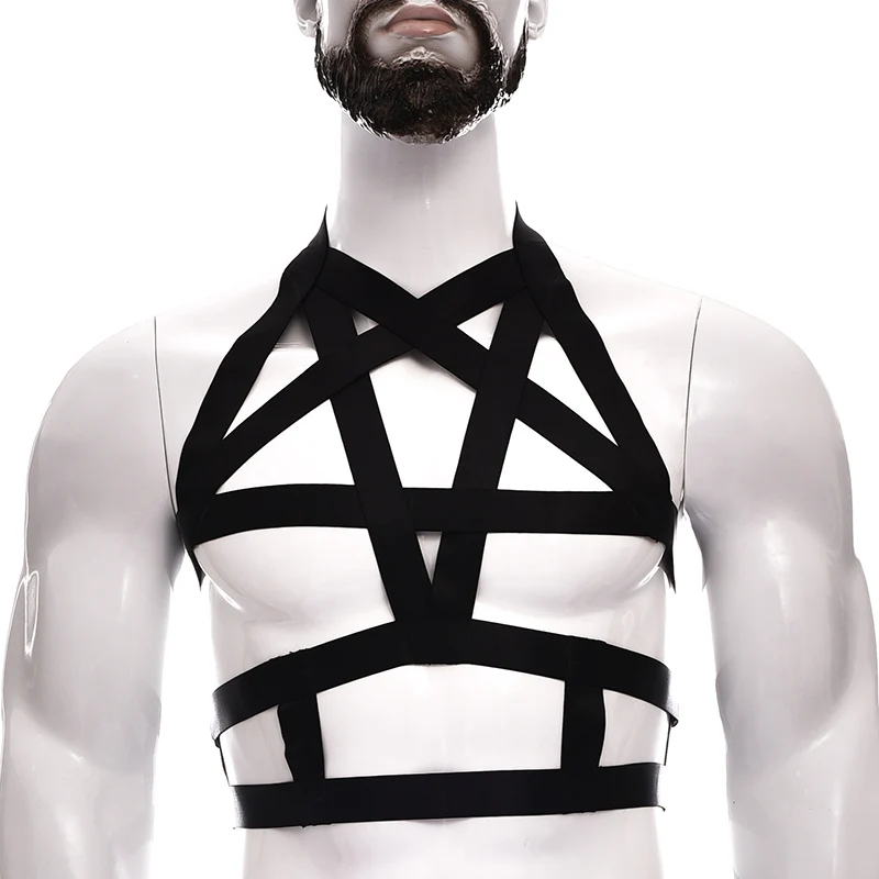 

Gothic Crop Tops Body Harness Men Pentagram Costume Male Clothing Adjustable Gay Chest Body Cage Elastic Bondage Lingerie