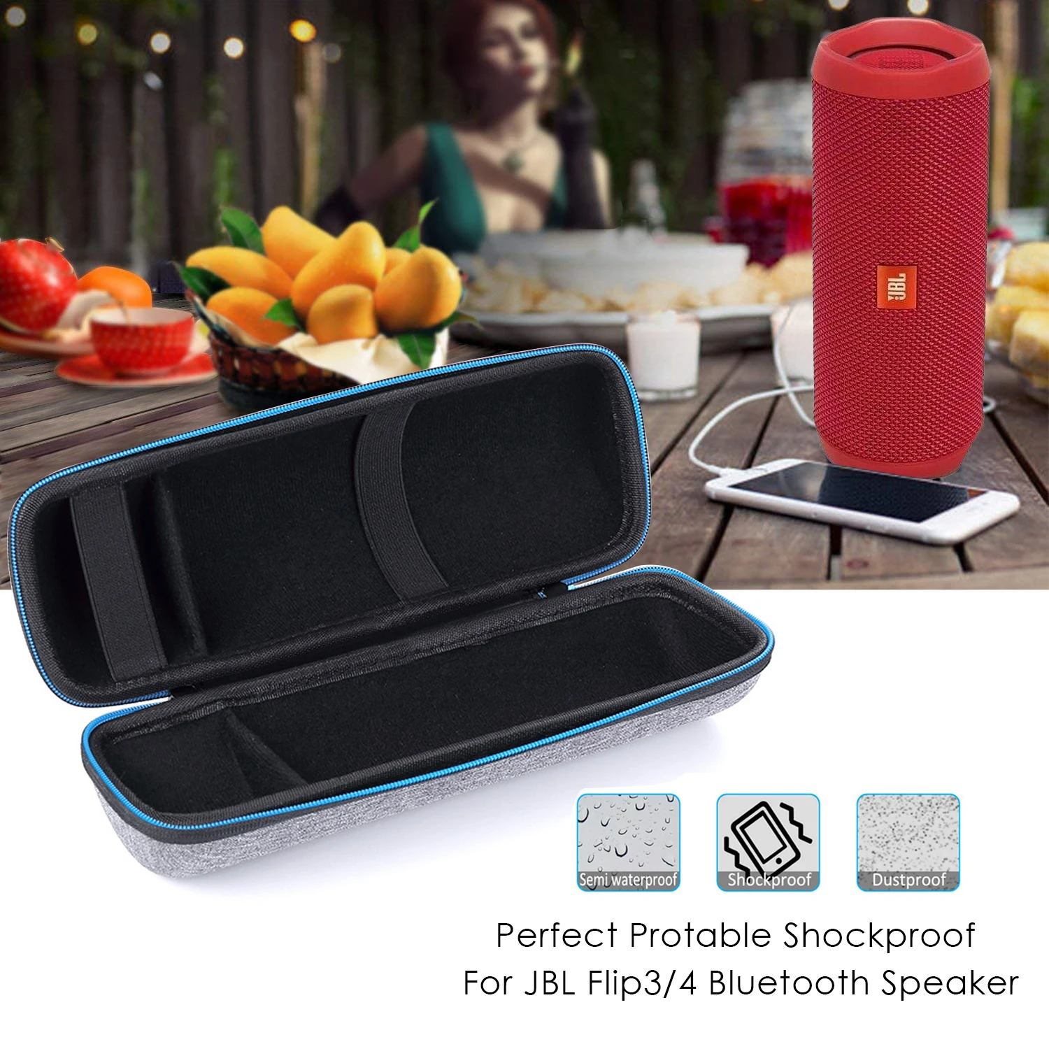 حافظة تخزين مقاومة للصدمات EVA حافظة للسفر JBL Flip 3 Flip 4 سمّاعات بلوتوث مع منظم ملحقات مكبر الصوت