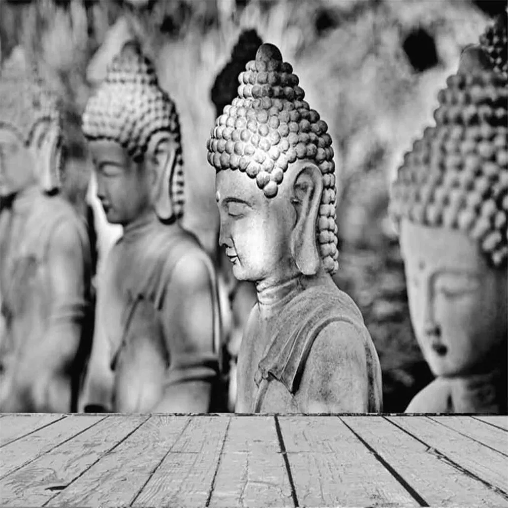 Milofi custom 3D wallpaper mural Buddha sculpture black and white background wall decoration painting wallpaper